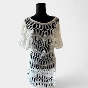 Crochet Beach Cover-Up Ivory Women’s 100% Acrylic Size Large BALLETCORE